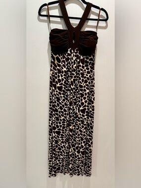 Intermission Brown Giraffe Print Maxi Dress Size 4 Halter Empire Waist